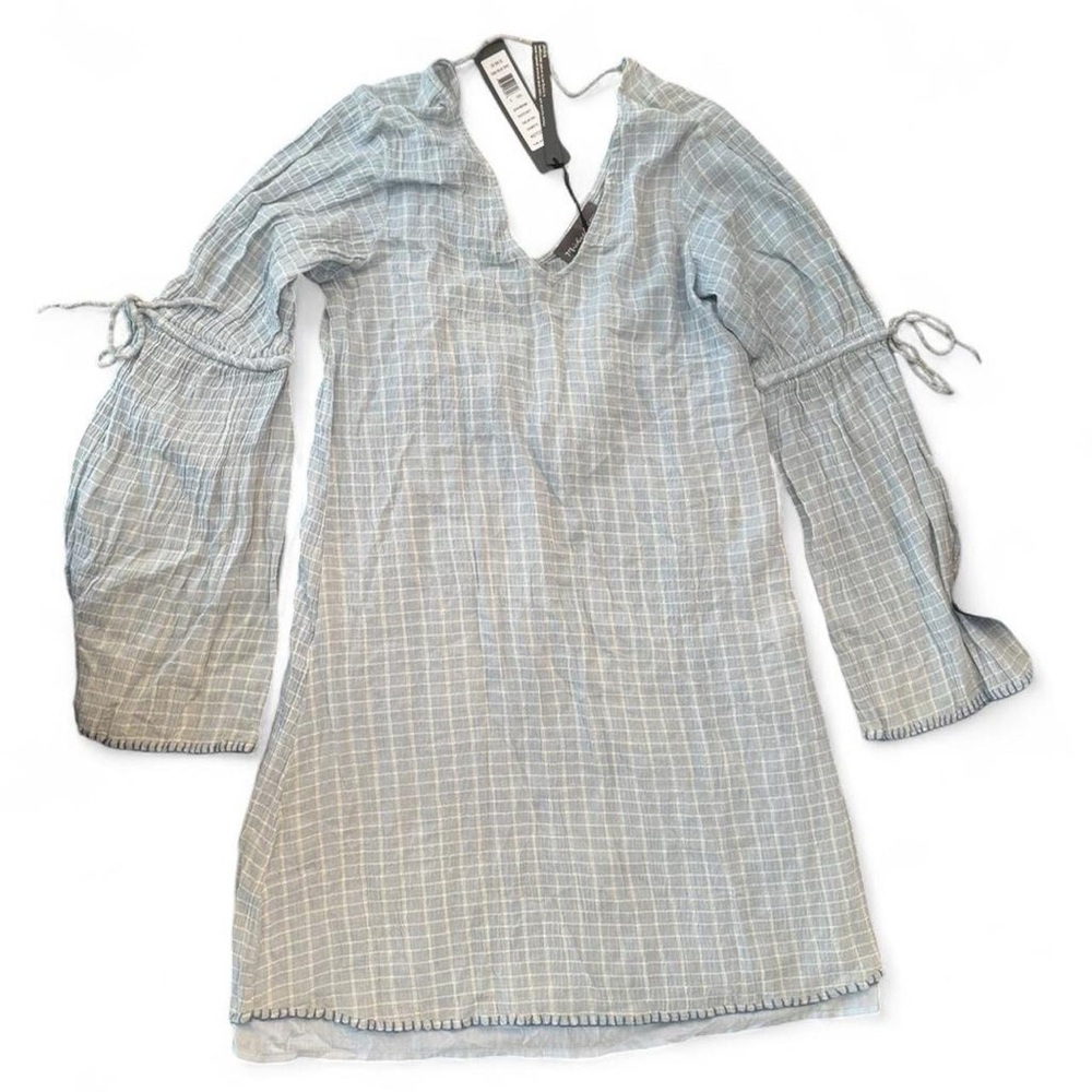 NWT Michael Stars Blue White Gingham Gauze Shift Dress Small